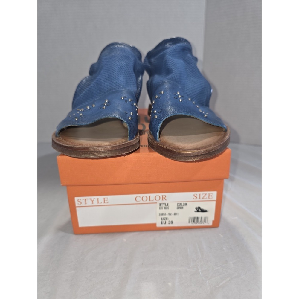 New Miz‎ Mooz Leather Ankle Strap Sandals Style Fifi  Wide  Denim EU 39 Size 8.5 - Picture 4 of 9